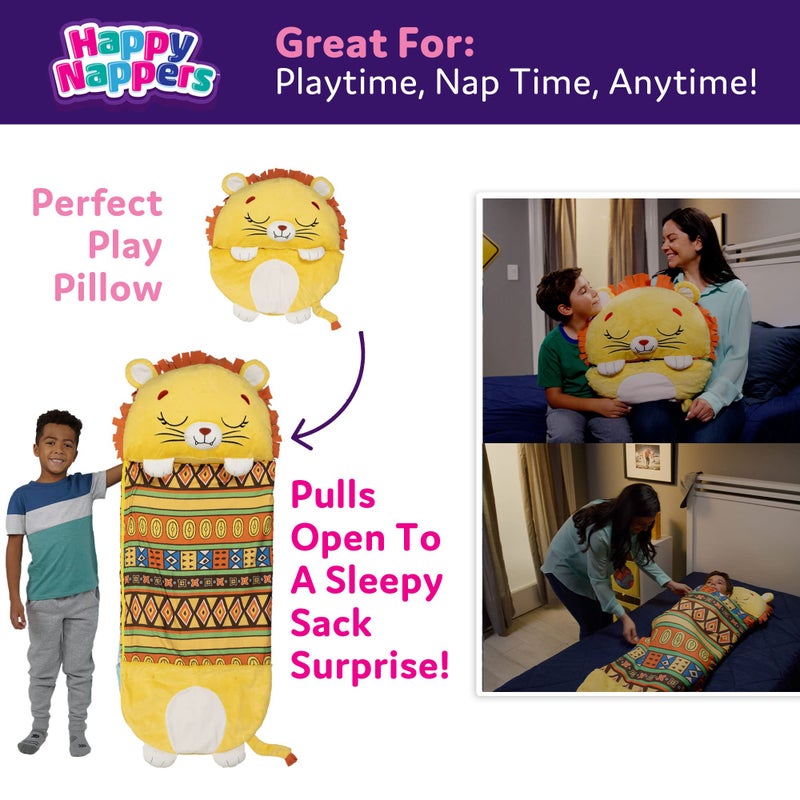 هابي نابرز وسادة Happy Nappers وكيس سليبي - مريح، دافئ، صغير الحجم، فائق النعومة، دافئ، مناسب لجميع المواسم، كيس نوم مع وسادة - أسد (متوسط) - Image 3